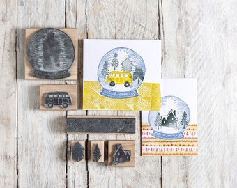Snow Globe Rubber Stamp, Christmas Card Rubber Stamp