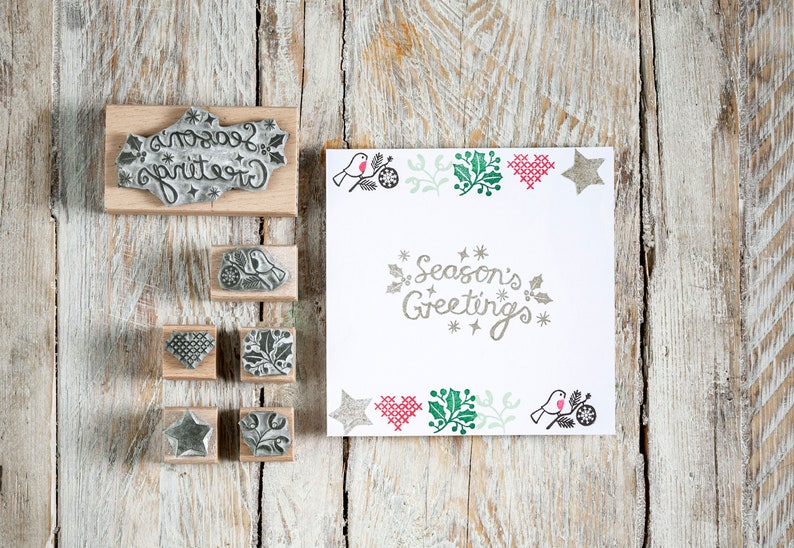 Season's Greetings Rubber Stamp Christmas Rubber Stamp Etsy UK