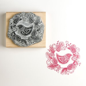 Rubberstempel kerstvogelslinger – Handgemaakte houten stempel