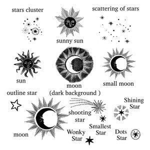 Sun, Moon and Star Rubber Stamps for Cardmaking, Celestial stamps, Astrology Gift image 4