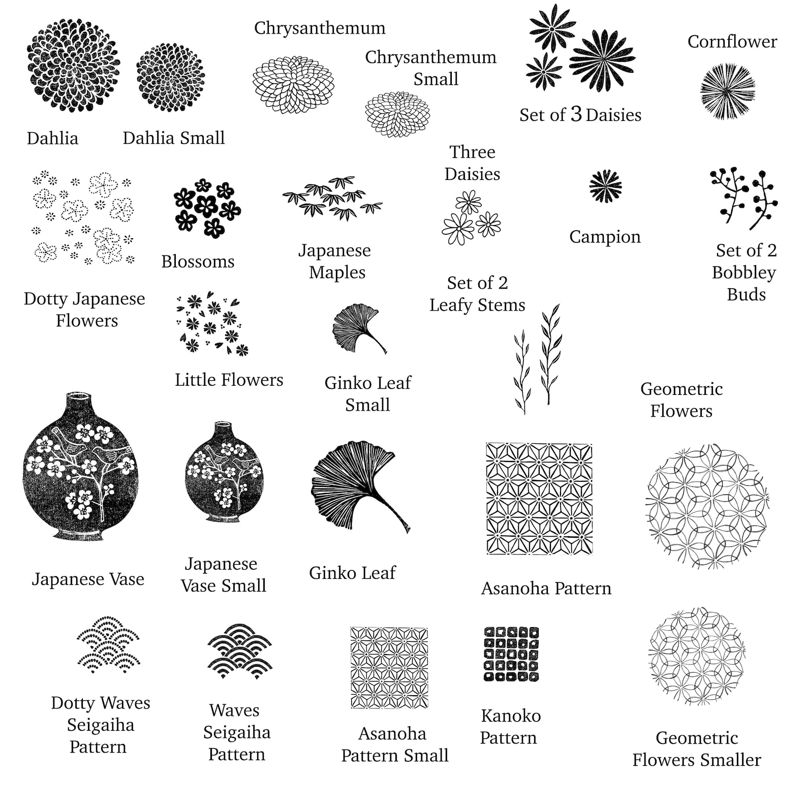 Japanese Flowers and Pattern Rubber Stamps, Flower Stamps for Card ...