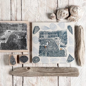 Fishing Village Rubber Stamp for Card making and Nautical Crafts