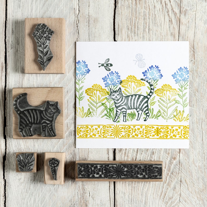 Cat Rubber Stamps, House Plants, Tile Pattern Stamps for card making, gift for cat lover image 7