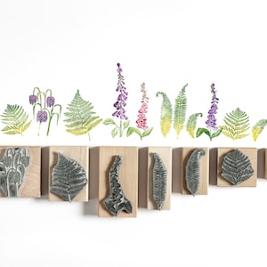Sellos de goma de flores y helechos del bosque, sellos para hacer tarjetas, regalo artesanal