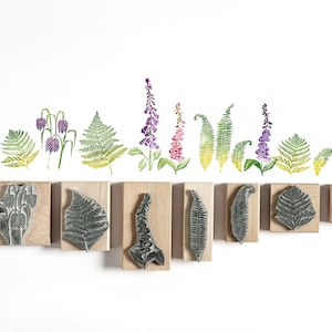 Woodland Flowers and Ferns Rubber Stamps, Stamps for card making, Craft Gift, Craft Set image 1