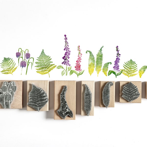 Woodland Flowers and Ferns Rubber Stamps, Stamps for card making, Craft Gift, Craft Set