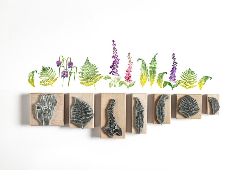 Woodland Flowers and Ferns Rubber Stamps, Stamps for card making, Craft Gift, Craft Set image 1