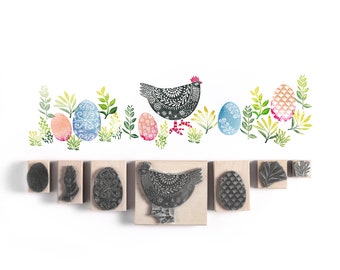 Easter Hen and Easter Eggs Stamps, Easter Gift, Easter Craft Stamps, Easter stamps for card making