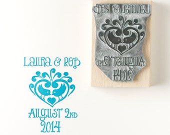 Small Two Birds  Heart Personalised Save the Date/Wedding Invitation Rubber Stamp