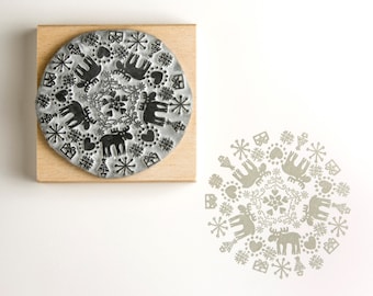 Reindeer Snowflake Rubber Stamp