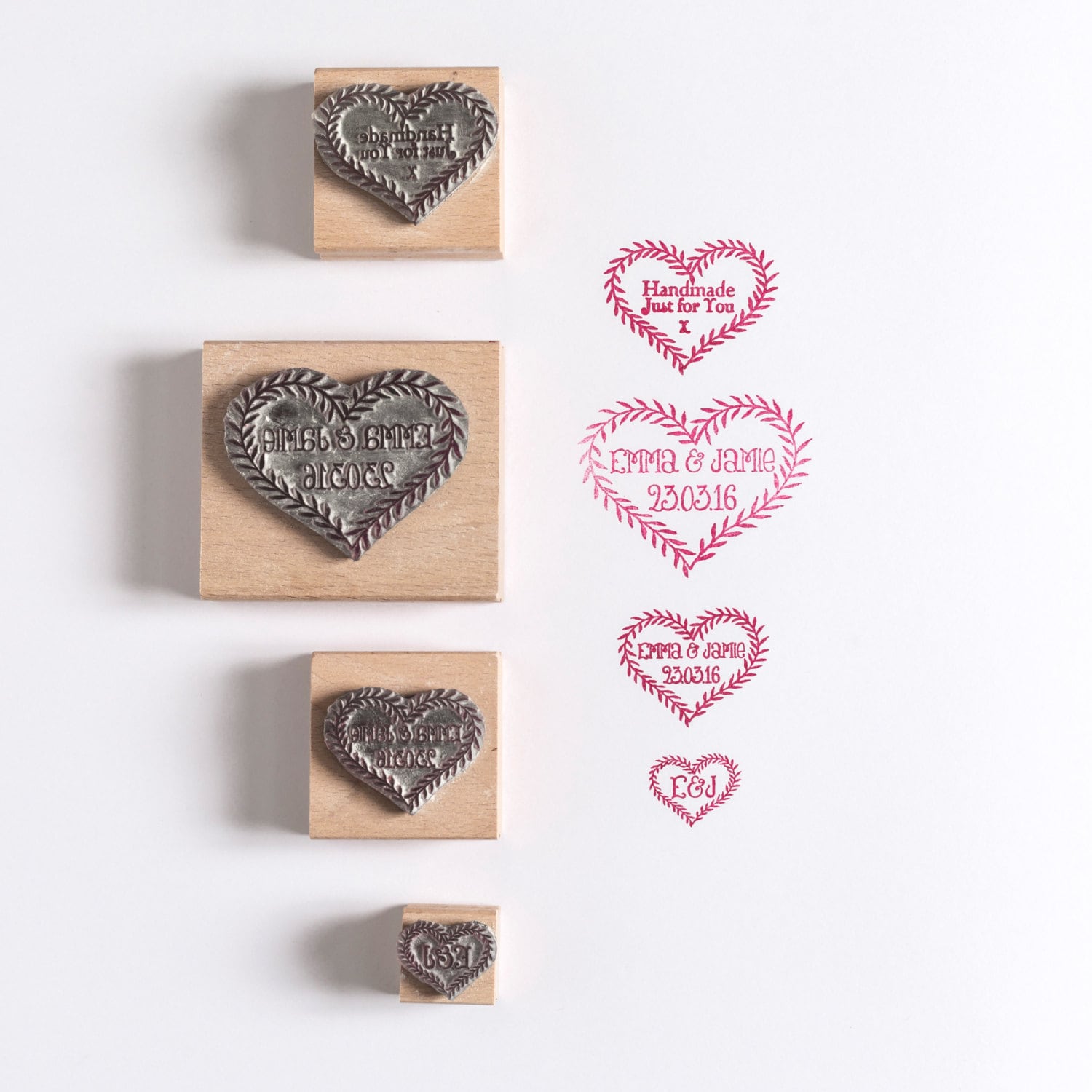 Wedding/Save the Date Rubber Stamp Leaf Heart Custom