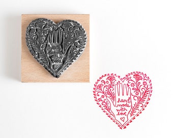 Hand Made with Love Heart Rubber Stamp