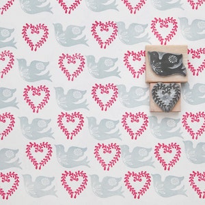 Tampon coeur et oiseau, Tampon coeur, Tampon oiseau, Tampon oiseau, Tampon fait main