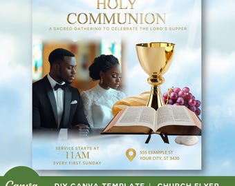 Holy Communion Church Flyer Template | Editable Canva Church Flyer | DIY Church Flyer