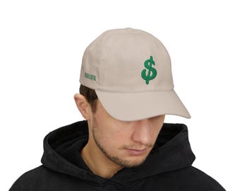 Grünes gesticktes Dollarzeichen Classic Dad Cap | Mucho Dinero | Geld Symbol Baseballmütze
