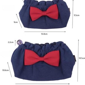 Neceser con lazo adorable, neceser de maquillaje de gran capacidad, bolsa de aseo de viaje con cordón, organizador kawaii, regalo para mujeres, bolsa de almacenamiento azul marino imagen 4