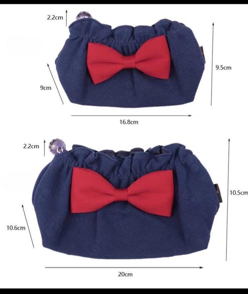 Neceser con lazo adorable, neceser de maquillaje de gran capacidad, bolsa de aseo de viaje con cordón, organizador kawaii, regalo para mujeres, bolsa de almacenamiento azul marino imagen 4