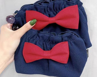 Cute Bow Cosmetic Bag, Large Capacity Makeup Pouch, Drawstring Travel Toiletry Bag, Kawaii Organizer, Gift for Women, Navy Blue Storage Bag