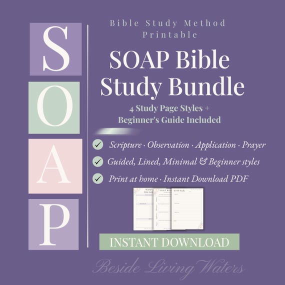 SOAP Bible Study Bundle Printable | Guided, Lined & Minimal Study Pages | Beginner SOAP Method Guide | Christian Study PDF