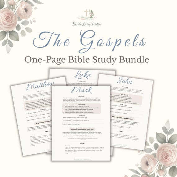 Gospels One-Page Bible Study Bundle | Christian Reflection Worksheets (Digital Download)