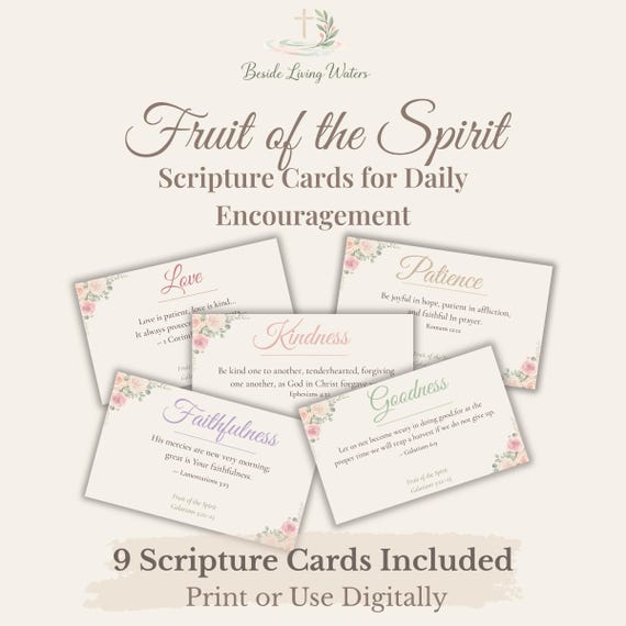 Fruit of the Spirit Scripture Cards Print able, Bible Verse Cards, Christian Encouragement Cards, Quiet Time Devotional, Faith Gift