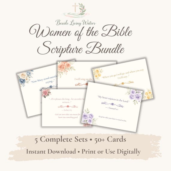 Christian Scripture Cards Printable | Women of the Bible | 50 Bible Verse Cards | Faith Cards for Women | Bible Study Printable