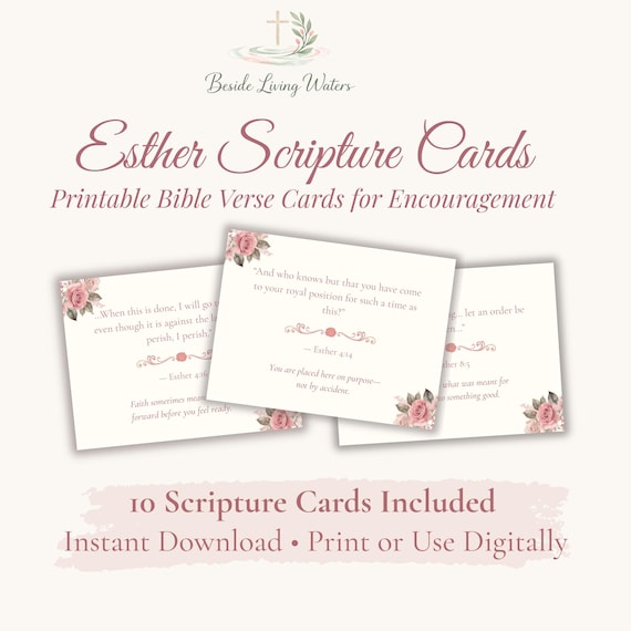 Esther Scripture Cards Printable | Bible Verse Cards for Women | Christian Encouragement Cards | Instant Download