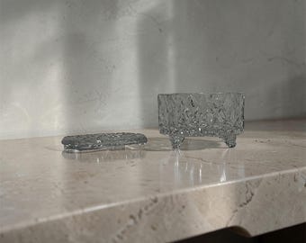 Vintage cut glass ring & jewellery box or sugar canister