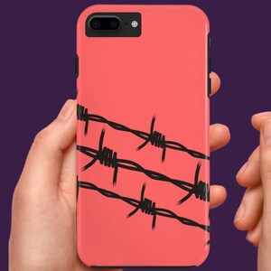 Custodia resistente per telefono Goth Punk Neon Rosa Salmone con Filo Spinato per iPhone 16 15 14 13 12 11 X 8 7 e Samsung Galaxy S24 S23 S22 S21.