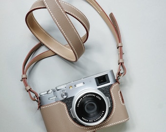 Fujifilm X100VI Handmade Calfskin Leather Half Case, Etoupe Color