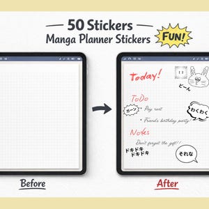 50 Manga Digital Planner Stickers | Speech Bubbles & Sound Effects | Cute GoodNotes Stickers | Kawaii PNG Stickers
