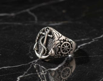 Anchor Signet Ring For Men , Handmade Sailor Anchor Ring, Captain Anchor Ring, Anchor with Ropes, Men Gif, Gift for him