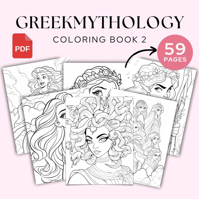 Greek Mythology Coloring Book 2, 59 Pages, Ancient Gods Art (digital ...