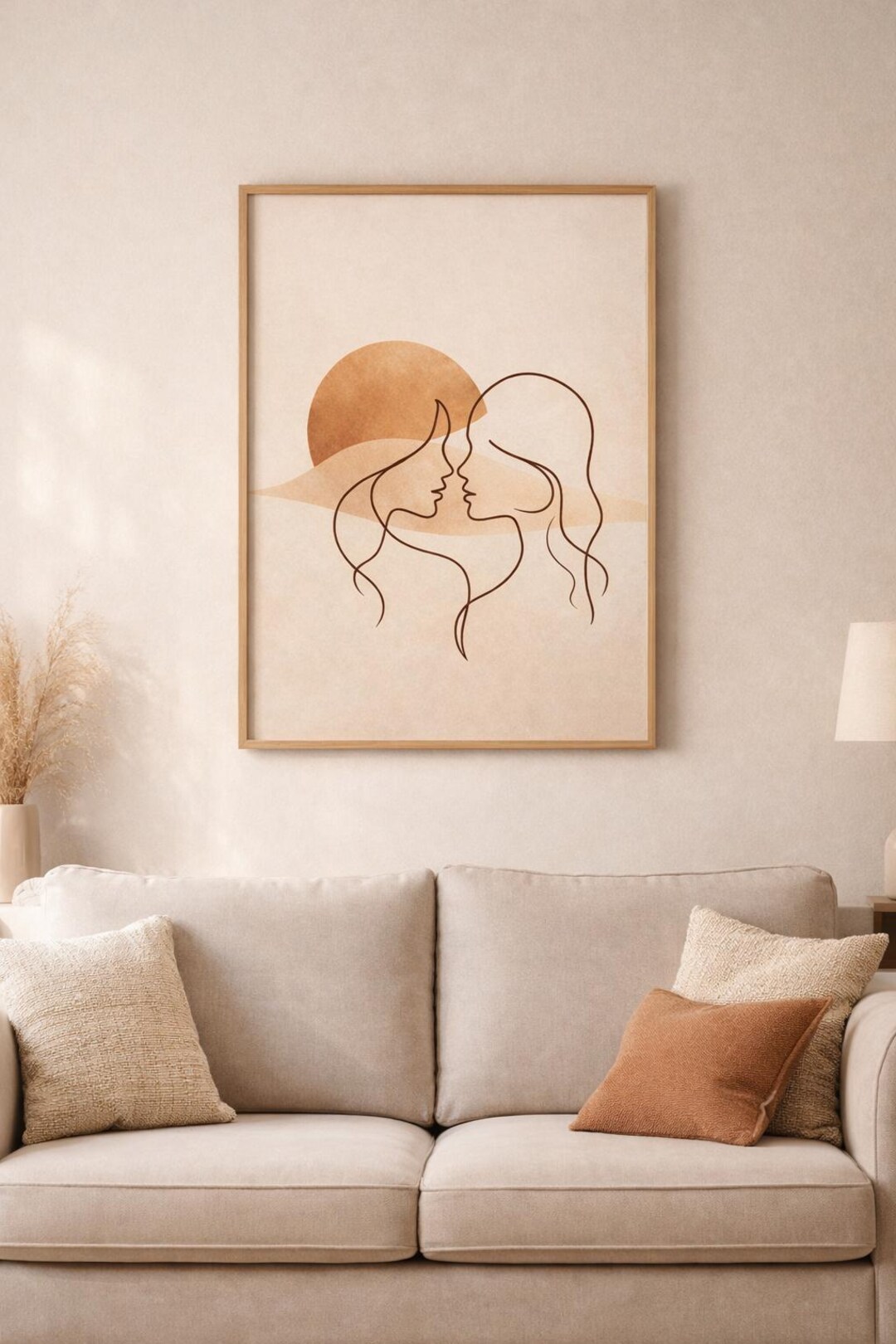 Boho Line Art Couple Printable, Minimalist Abstract Face Wall Art ...