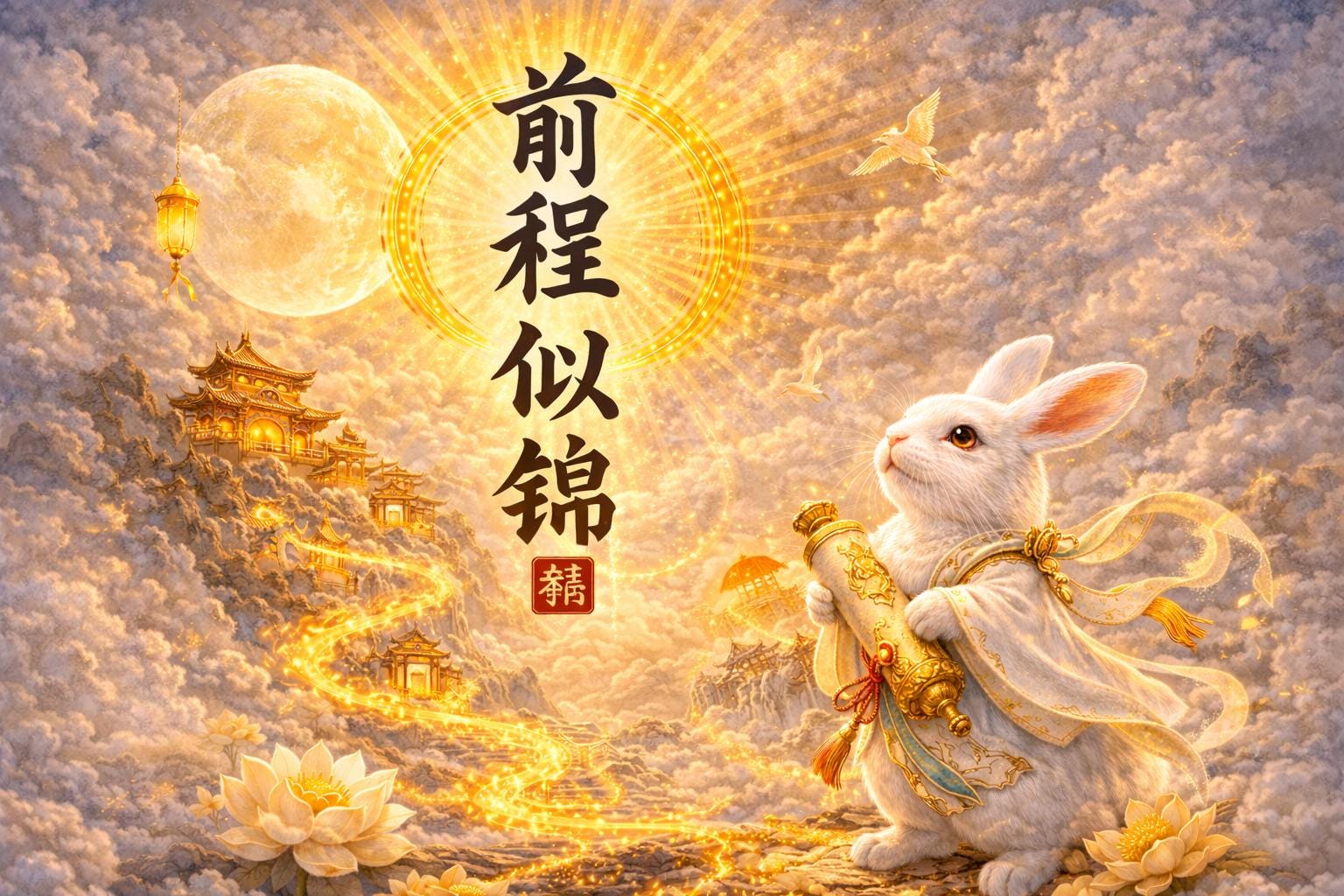 Chinese Feng Shui Lucky Rabbit Wallpaper | 前程似锦 Prosperity Phone & iPad ...