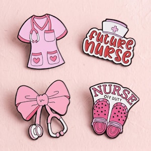 Nurse Enamel Pin Set, Future Nurse Brooch, Pink Scrubs Stethoscope Lapel Pin, Nursing Student Gift, Medical Bag Jacket Badge Pin