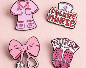 Nurse Enamel Pin Set, Future Nurse Brooch, Pink Scrubs Stethoscope Lapel Pin, Nursing Student Gift, Medical Bag Jacket Badge Pin