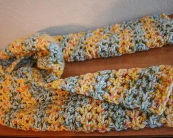 Golden Yellow and Green Crochet Scarf FREE SHIPPING
