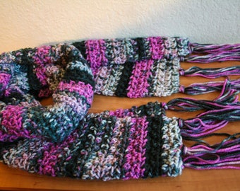 Pink Grey Black Crochet Scarf FREE SHIPPING