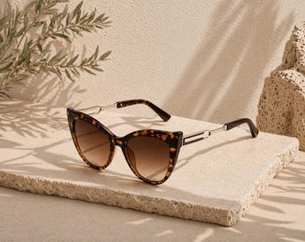 Gafas de sol extragrandes estilo ojo de gato con efecto carey / Lentes degradadas UV400, montura ligera