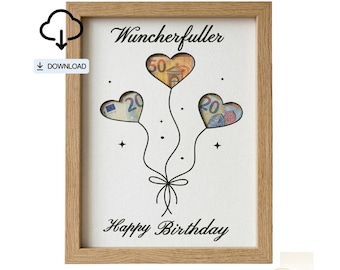 Geldgeschenk Geburtstag Wunscherfüller | Minimalistisch Wandbild Geschenkidee | DIY Personalisiertes Geschenk | Imprimable AnniversaireArgentCadeau