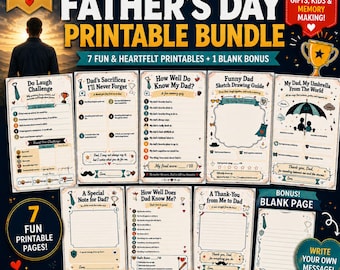 Lot imprimable pour la fête des pères, 7 motifs sincères amusants (téléchargement PDF) Entretien pour célébrer la fête des pères, cartes de voeux tout en 1, cadeau geek