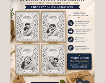 Cadeau fête des pères à imprimer, art mural certificat papa, carte de fête des pères PDF, cadeau souvenir papa, versions garçon fille, téléchargement immédiat
