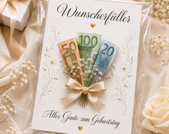 Idée d'emballage cadeau en argent pour un anniversaire | Modèle PDF de dernière minute pour emballer un cadeau (formats A3, A4, A5 et Lettre US) | Cadeau original en espèces
