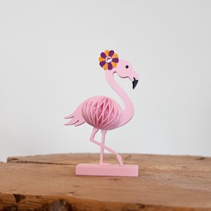 3D-utskriven flamingodekoration i bikakestil för upphängning eller stående | 3D-utskriven dekoration för vardagsrum | Rosa dekoration
