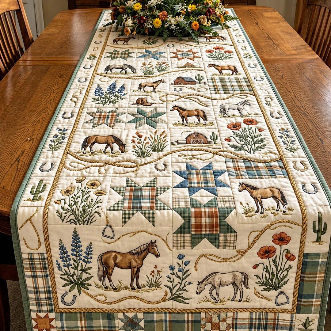 Western Rustic Table Runner Western Horse Table Runner, Rustic Farmhouse Dining Decor, Cowboy Ranch ...