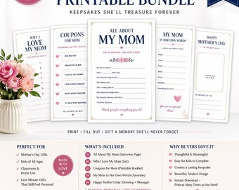 Paquete imprimible para el Día de la Madre / Entrevista infantil sobre mamá (Descarga digital)