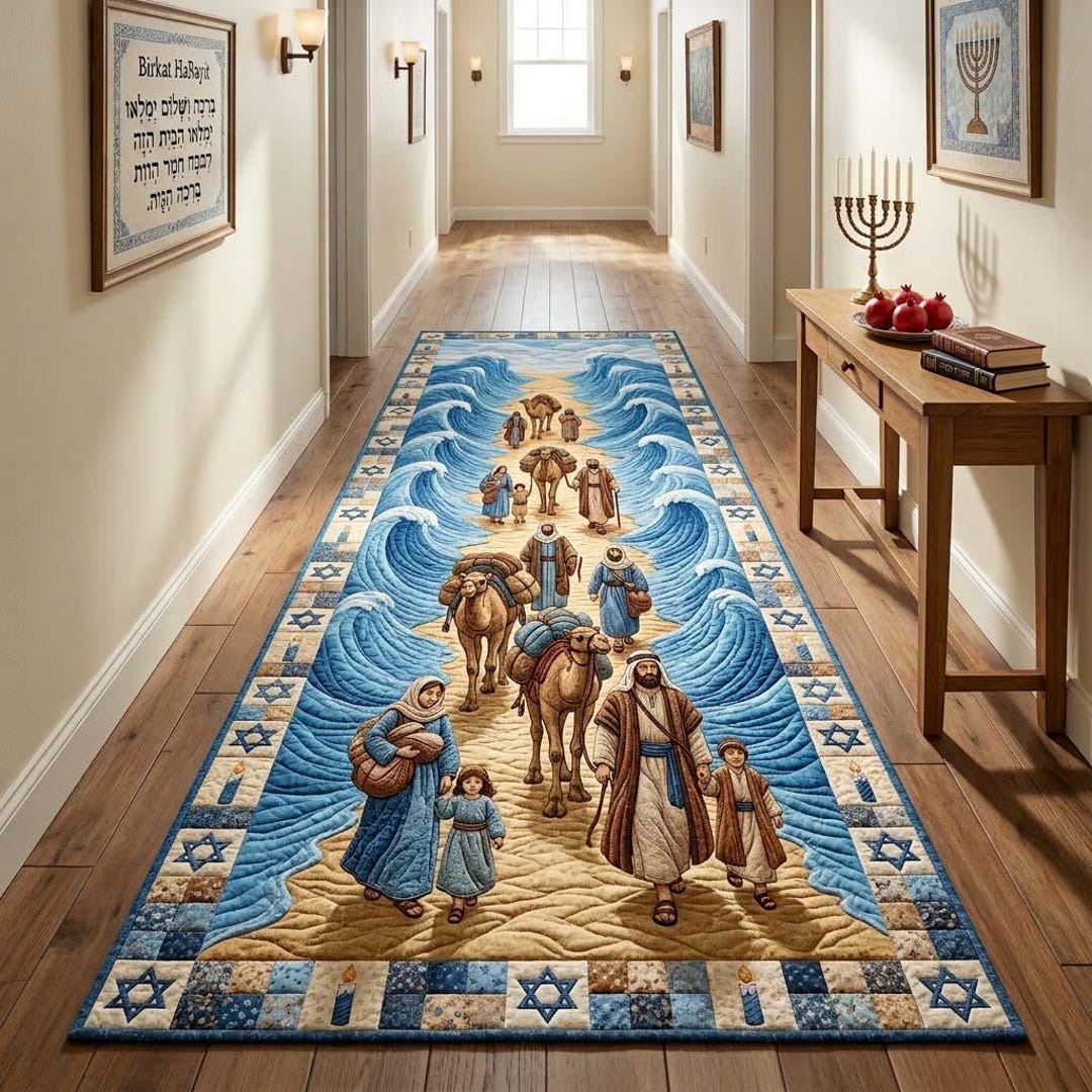 Judaica Rug Red Sea Crossing Runner Rug, Moses Exodus Passover Rug, Jewish Pesach ...