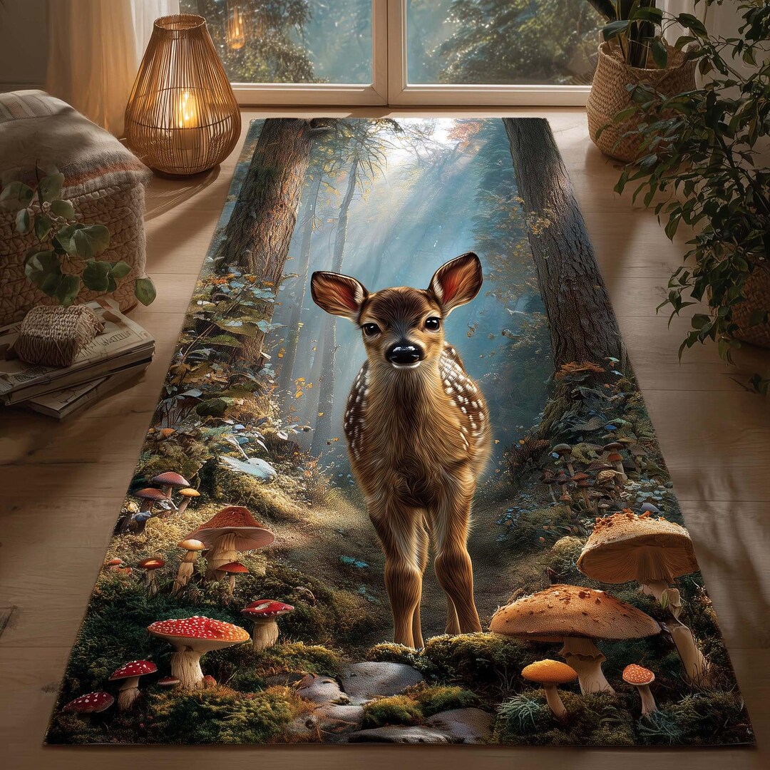 Deer Forest Runner Rug Woodland Animal Decor, Cottagecore Kitchen ...