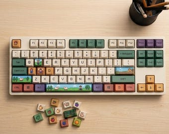 Custom Stardew Valley Style Pixel Art Keycap Set, Retro Forest Earth Tone Keys, Mechanical Keyboard Accessory, Gamer Gift